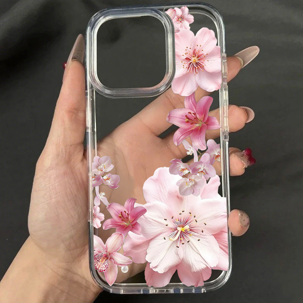 Apple Iphone 15 - สีชมพูLilyดอกไม้สําหรับiPhone 16 ProกรณีiPhone 15 13 11