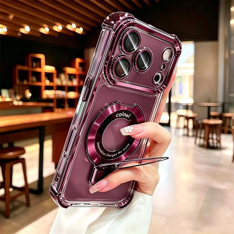 Magnetic Charging Stand - เคสโทรศัพท์ชุบสีหรูหรา พร้อมขาตั้งแม่เหล็ก รองรับการชาร์จไร้สาย Magsafe สำหรับ iPhone