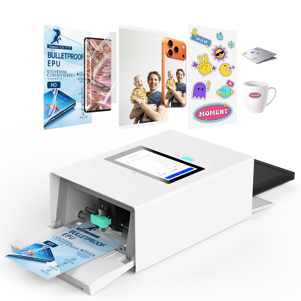 Screen Protector Film - เครื่องพิมพ์สติกเกอร์โทรศัพท์มือถือแบบ 3-in-1 พร้อมระบบพิมพ์ภาพด้วยความร้อนและเครื่องตัด สำหรับทำฟิล์มกันรอยหน้าจอและด้านหลังแบบ DIY