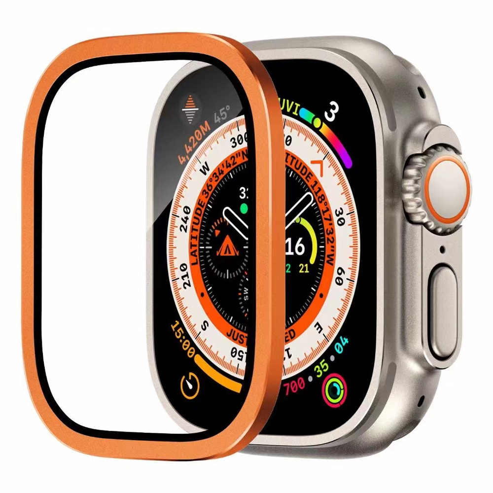 Smartwatch Case - กระจกนิรภัยป้องกันหน้าจอสำหรับแอปเปิ้ลวอตช์อัลตร้า 49 มม.กรอบโลหะพร้อมฟิล์มป้องกันรอยขีดข่วนสำหรับไอวอตช์ อัลตร้า 3 2
