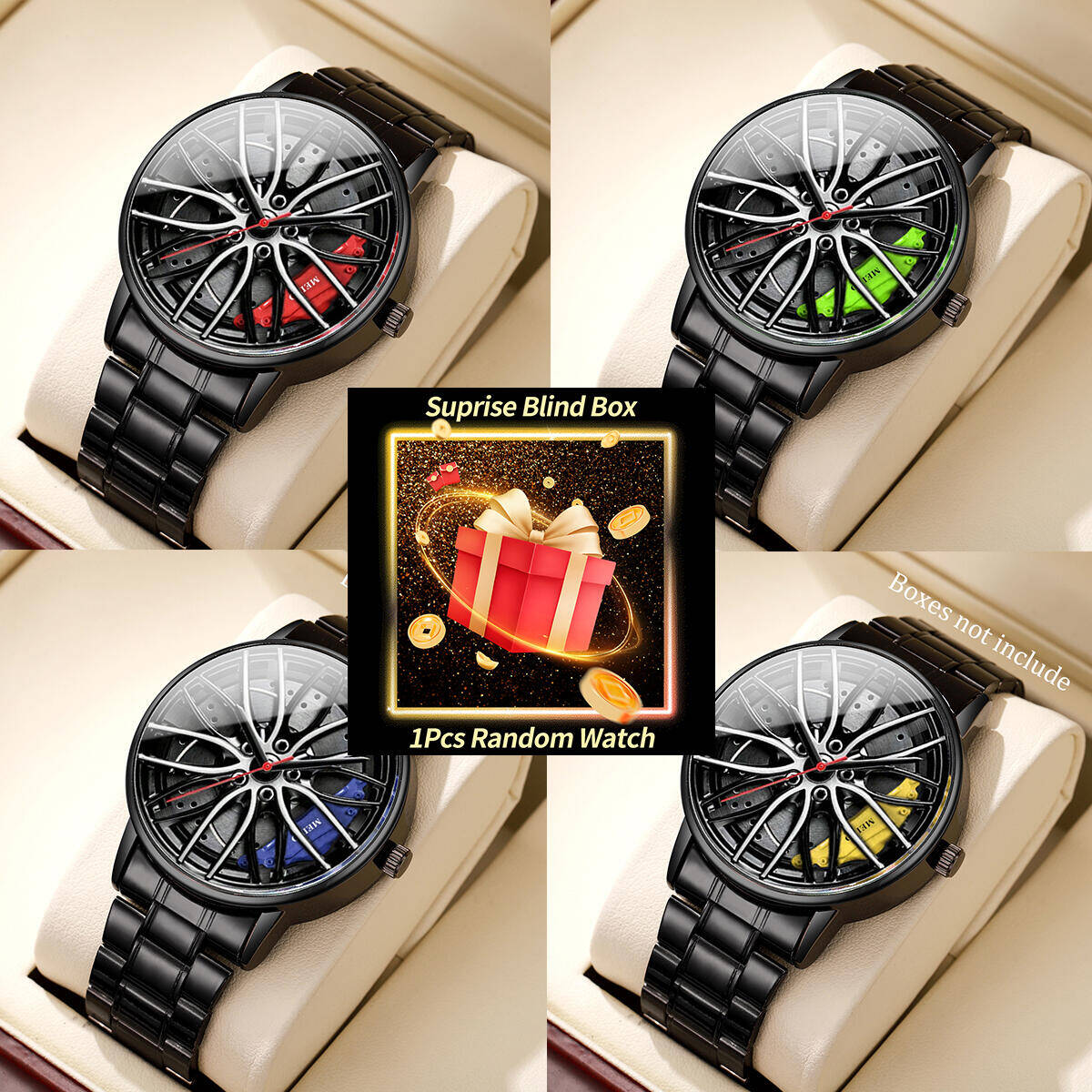 Accessories With Watch - 1PC ความประหลาดใจนาฬิกาลึกลับ Blind Box-แฟชั่นผู้ชายกีฬานาฬิกา 3d ล้อรถสแตนเลสสตีลนาฬิกาข้อมือ