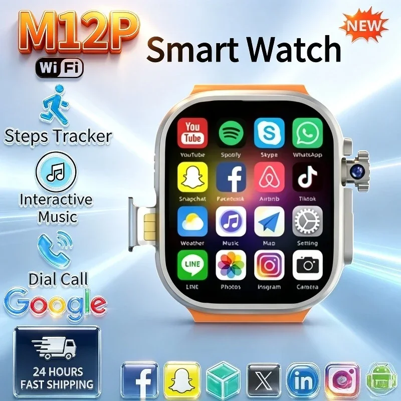 Smartwatch Store - M12P สีส้ม สมาร์ทวอทช์, 16GB+256GB, รองรับซิมการ์ด, กล้องหมุนได้,