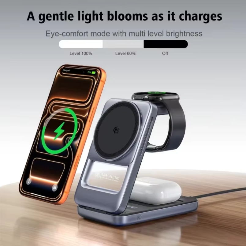 Watch Charger Cable - แท่นชาร์จไร้สาย 3-in-1 สำหรับหลายอุปกรณ์ แบบพับได้ รองรับการชาร์จเร็ว 25W