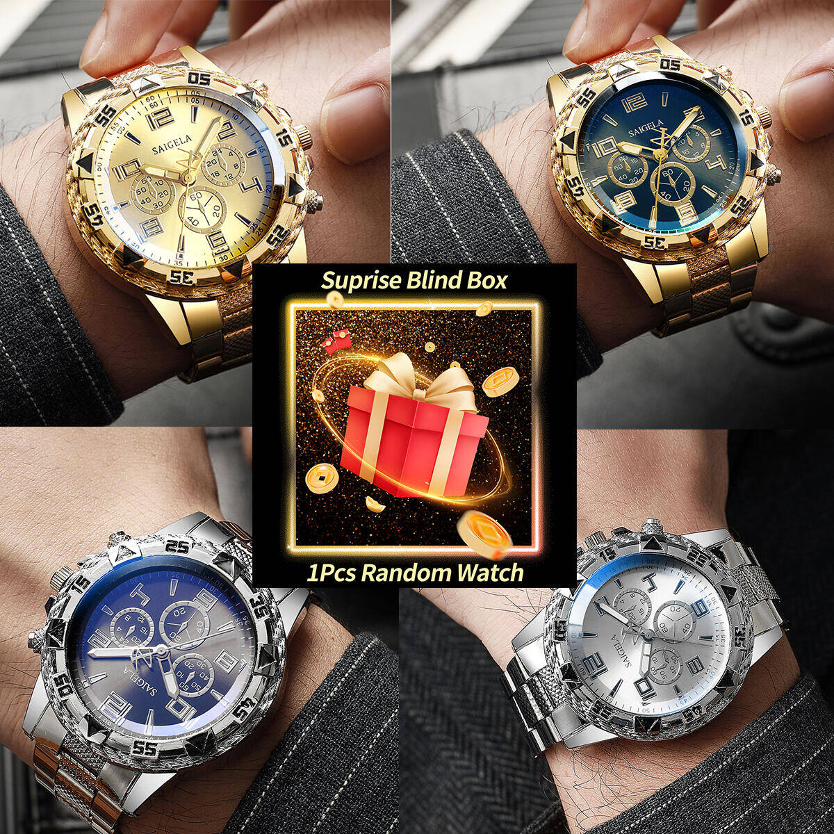 นาฬิกาข้อมือผู้ชายแบบกล่องสุ่ม - Accessories With Watch บทวิจารณ์และราคา